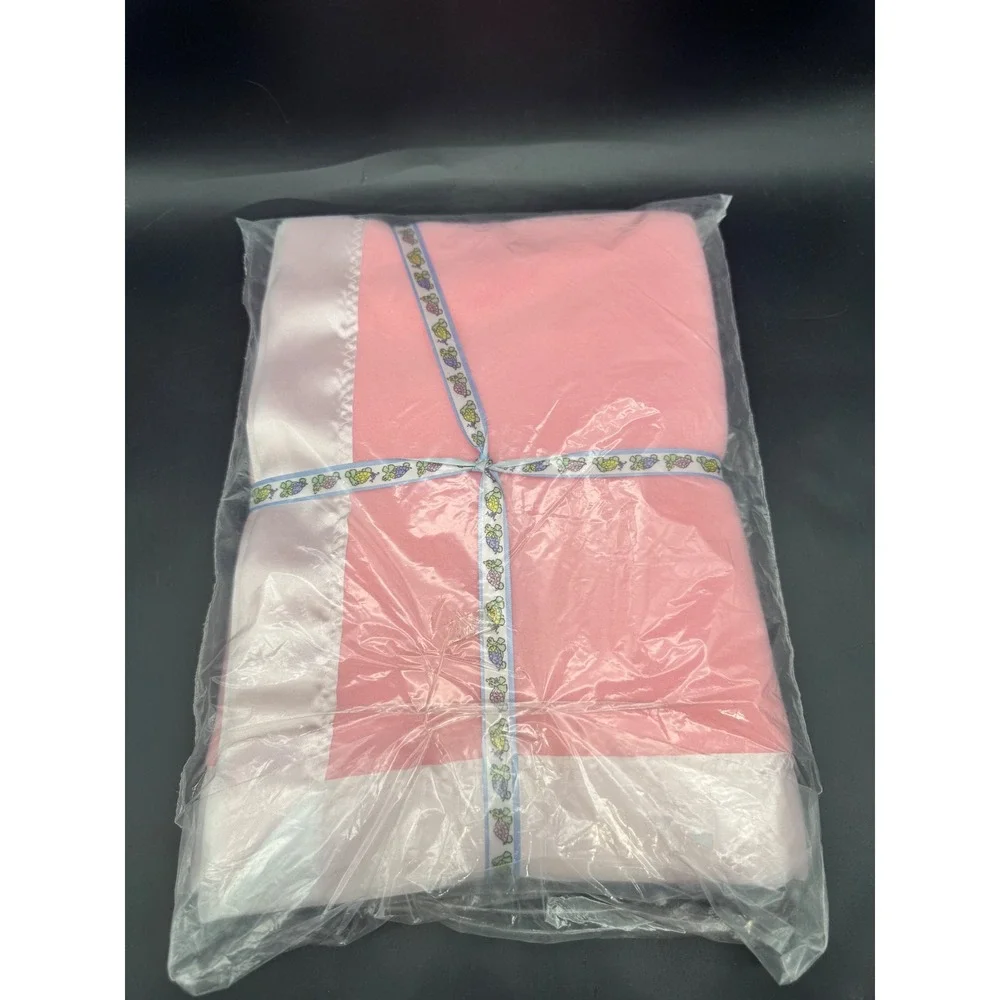 Vintage Turtle Fur Infant Pink Layette Blanket New Sealed Satin Trim